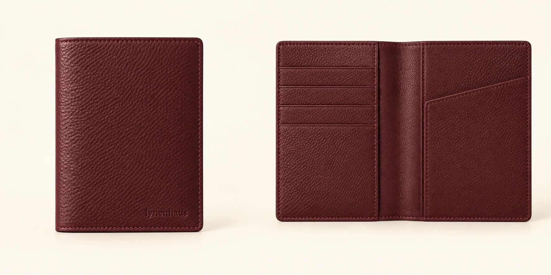 Departure Travel Folio in Burgundy, closed and open views